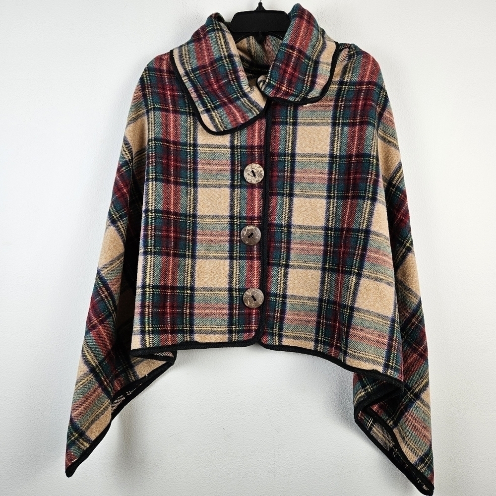 Elegant Plaid Button-Up Poncho